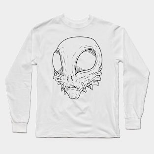 Scary Alien Monster Horror Black Lineart Long Sleeve T-Shirt